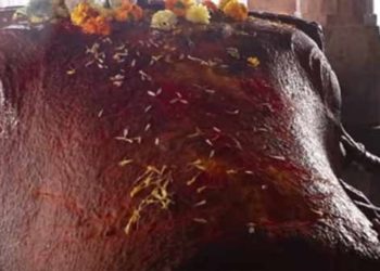 மல்லிகார்ஜூனேஸ்வரர் நந்திக்கு மஞ்சள் முக கவசம் : புத்திரபாக்கியம் வேண்டி பிரார்த்தனை | Corona virus Effect- Why Nandi statue mouth has closed with yellow cloth